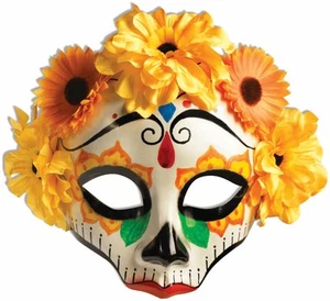 Day Of The Dead Yellow Senorita Flowers Mexican Skull Women Costume Female Mask - Picture 1 of 1