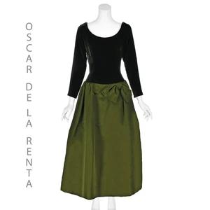 OSCAR DE LA RENTA Vintage dunkelgrün Samt & oliv Satin Abendkleid GRÖSSE 8 - Bild 1 von 10