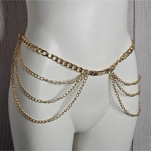 VTG Gold Tone Metal Multi-Layer Belly Chain Belt, 26" to 40" waist - Picture 1 of 6