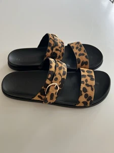 M&S Suede Leopard Print Sandals Size 8 - Picture 1 of 3