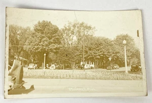 WWII Era Photo Postcard Plainwell Michigan Downtown Park Cars Pfc Carl Airhart - Picture 1 of 10