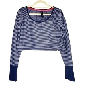 Mondetta navy striped long sleeve cropped activewear top L - Picture 1 of 4