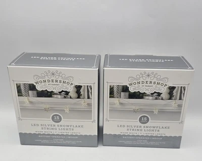 Target Wondershop Led Silver Snowflake String Lights Warm White Battery Op NEW - Image 1 of 4