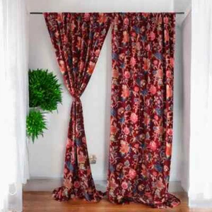 Red Color Velvet Curtain Drape Window Decor Door Curtain Blackout Luxury Curtain - Picture 1 of 5