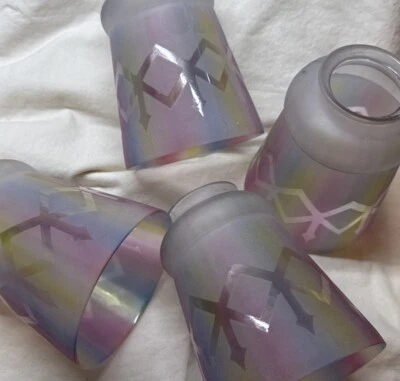 Antique Lot Art Deco Arts Crafts Glass Lamp Light Shades 2 1/4" fitter, Set Of 4 - Image 1 of 4