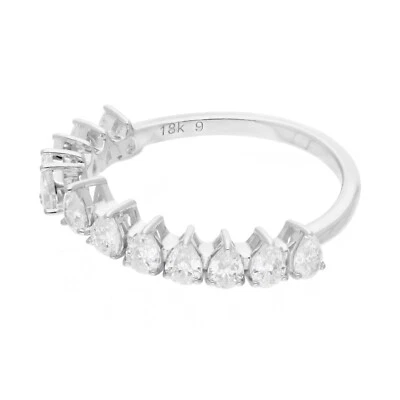 0.95 Ct Lab Grown Diamond Pear Shape CVD 18K White Gold Stackable Cuff Ring Gift - Image 1 of 4
