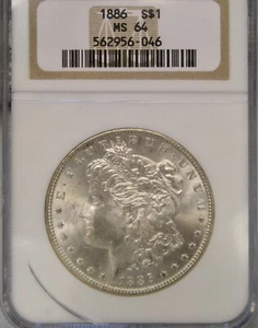 1886 MORGAN SILBER DOLLAR RAR VAM 1c 3+2 DIE CLASH IN NGC MS 64 *OFH FATBOY* - Bild 1 von 4