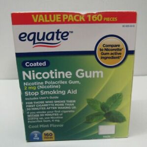 Nicotine Gum Stop Smoking Aid Mint Flavor Coated 2mg 160 Pcs Exp 1/24 Equate