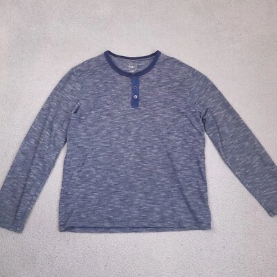 Camiseta Gap Para Hombre Grande Alta LT Azul Rayas Henley Camiseta Manga Larga Foto 1 de 4