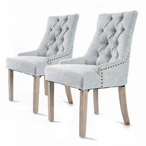 NNEDSZ 2 Set Grey French Provincial Dining Chair Amour Oak Leg - Picture 1 of 12