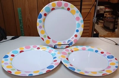Juego de 3 Platos de Melamina Home by Target Pastel Lunares Borde Rosa Verde Azul Foto 1 de 3