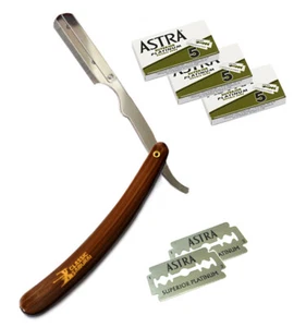 Navaja de barbero de borde recto de acero inoxidable con 15 hojas dobles Astra (marrón) - Imagen 1 de 4