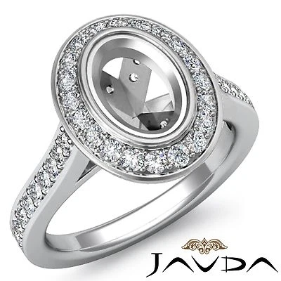 Halo Pave Bezel Set Oval Semi Mount 0.5Ct Diamond Engagement Ring 14k White Gold - Image 1 of 4