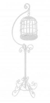 Casa Delle Bambole Sospesi Gabbia su Base Bianco Filo Uccello 1:12 Accessorio - Immagine 1 di 4