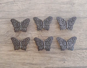 6pcs Vintage cast iron butterfly shape cabinet drawer door knobs screen handles - Bild 1 von 7