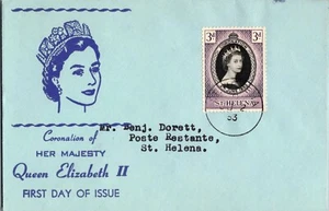 1953 St Helena Her Majesty Queen Elizabeth 2 Coronation First Day Issue Cover - Picture 1 of 2
