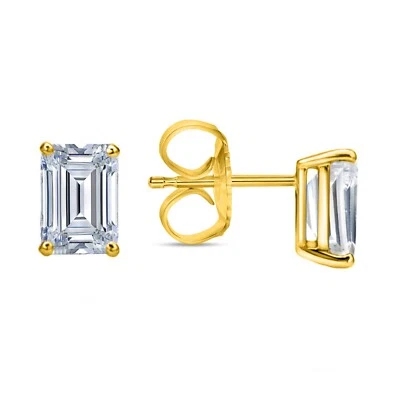 2 Ct G/VS Emerald Lab Grown Diamond Earrings Real 14K Yellow Gold Studs PushBack - Image 1 of 4