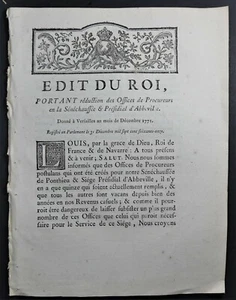 [Ancien Régime] EDIT DU ROY Procureurs Senéchaussée & Presidial d'Abbeville 1771 - Bild 1 von 1