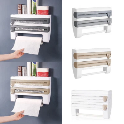 Refrigerator Cling Film Storage Cutting Rack Cutter Tin Foils Paper Towel Holder - Image 1 of 4