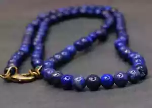 Collana 151 Cts Forma Tonda Lapislazzuli Blu Con Fiocchi Oro Perline - Foto 1 di 3