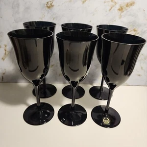 6 Black Stemmed Wine Glasses Goblets Carico Fine Lead Crystal Japan 7 1/4” - Picture 1 of 7