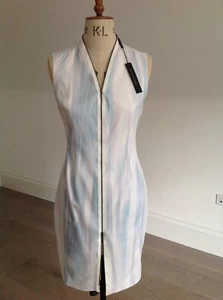 ELIE TAHARI LADIES SUMMER FITTED DRESS 100% COTTON UK SIZE 8 BLUE COLOR ZIP OPEN - Picture 1 of 10