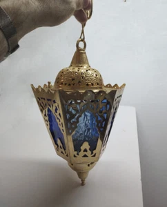 Vintage North African Islamic Ceiling Hanging Light, Bright Brass, H 30 cm - Picture 1 of 12