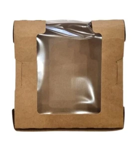 Snack Box, Sushi-Box, PLA-Sichtfenster, braun, 600ml, 13x13x5,5 cm, 320 Stück - Bild 1 von 3