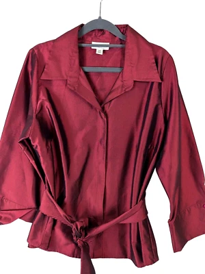 Coldwater Creek Women Plus size 18W Taffeta Tie Front Top Burgundy Button Boho - Image 1 of 4