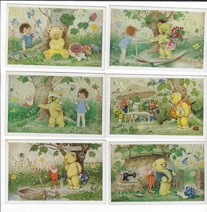 6 Yellow Teddy Bear Artist Signed Illustrated Postcards p1159 - Picture 1 of 2