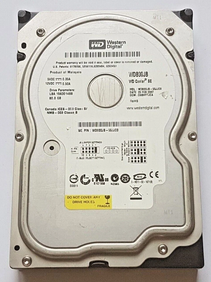 80 GB Ide Western Digital WD800JB-55JJC0 P-Ata 7200rpm 8MB 3.5 " Interno HDD - Immagine 1 di 1