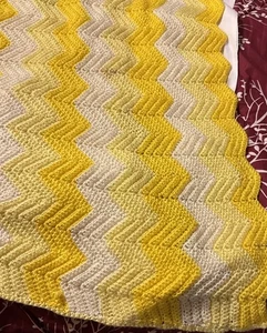 Handmade Crochet Chevron Style Baby Blanket 42 X46” - Picture 1 of 5