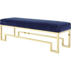 Pangea Home Laurence 18" Stainless Steel Bench in Gold & Navy Velvet - Picture 1 of 3