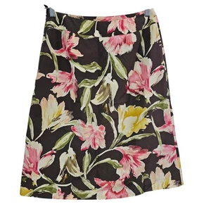 Talbots Seidenmischung Rock braun rosa gelb grün Blumenmuster Damengröße 8P - Bild 1 von 5