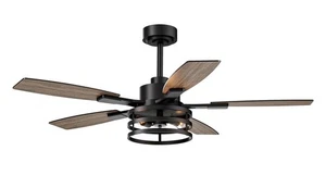 Ceiling Fan 51" - Light & Remote - Reverseable Blade Black/Wood - Black Frame - Picture 1 of 6