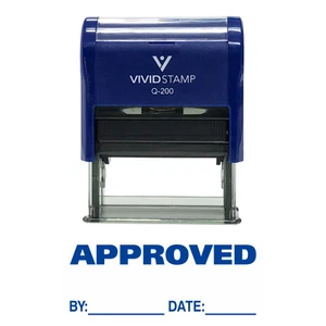 Approved w/by Date Line Self-Inking Office Rubber Stamp (Blue) - Large - Picture 1 of 6