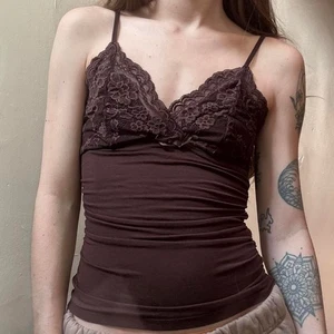 Vintage Y2K braun Spitze Camisole gerafft klein  - Bild 1 von 2