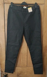 New Marks & Spencer M&S Faux Leather Look Black Coated Jeggings Leggings Size 16 - Picture 1 of 10