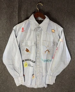 Vintage 70’s Sears Western Wear Embroidered Chambray Pearl Snap Shirt Size M - Picture 1 of 7