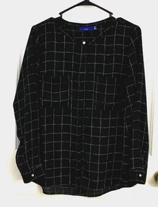 BLUSA TOP APT 9 Negra PL PETITE GRANDE Blanco Líneas Punteadas Mangas Largas - Imagen 1 de 14