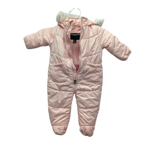 DKNY Blush Pink Winter Snow Suit Pram Zip Up Coat Infant Baby Girl 6-9 Months - Picture 1 of 5