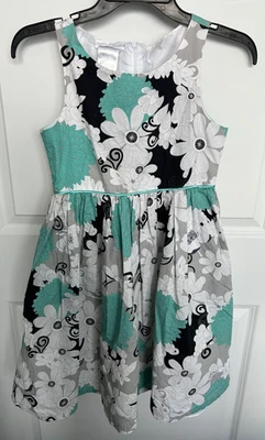 Vestido Bonnie Jean Niñas Talla 12 Sin Mangas 100% Algodón Floral Verde Negro Blanco Foto 1 de 4