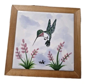  Nola Watkins Handpainted Hummingbird  Tile Art Trivet 7 3/8" X 7 3/8" XC - Picture 1 of 4
