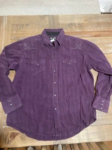 Wrangler Pearl Snap Shirt XL Purple Vintage Made USA Long Tails Western Cowboy - Picture 1 of 3