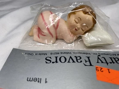 Bebé Niña Dormir Vintage Plástico Pastel Topper para Baby Shower Nuevo en Paquete Rosa Foto 1 de 3