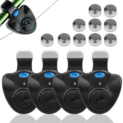 Paquete de 4 alarmas de mordedura de pesca con paquete de 10 baterías adicionales, electrónicas sensibles Foto 1 de 4