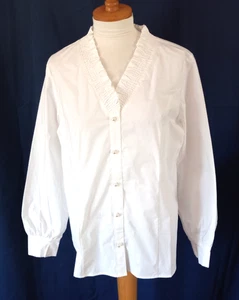 Camisa Denim & Co. Signature Popelina Volantes Cuello en V Blanca A668591 Talla M - Imagen 1 de 6