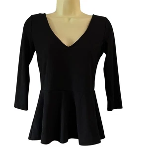 Forever 21 Black semi sheer Lace Print Knit Top with Peplum Juniors Medium - Picture 1 of 10
