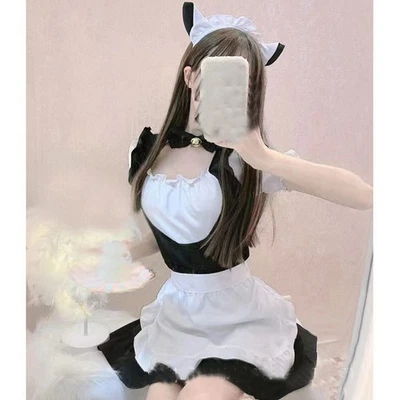 Japanese Lolita Womens Dress Apron Maid Costume Cosplay Uniform Cosplay Headwear - Image 1 of 4