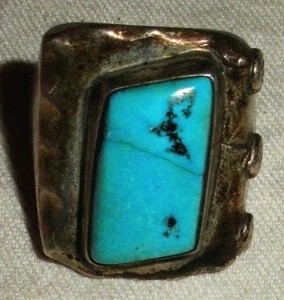VINTAGE NAVAJO HUGE HEAVY TURQUOISE STERLING SILVER RING SIZE 11 1/4 vafo - Picture 1 of 10